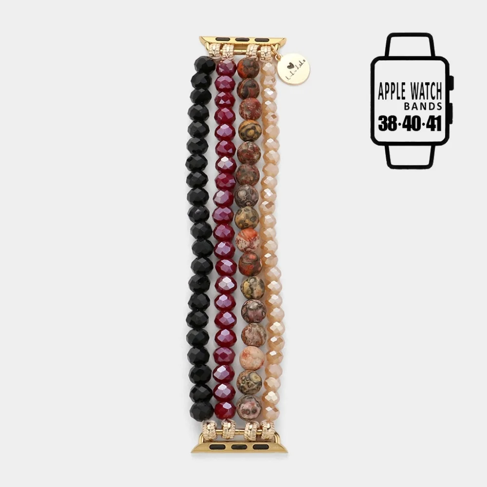 Natural Stone & Faceted Bead Multi-Layer Apple Watch Band | Boho Beaded Bracelet